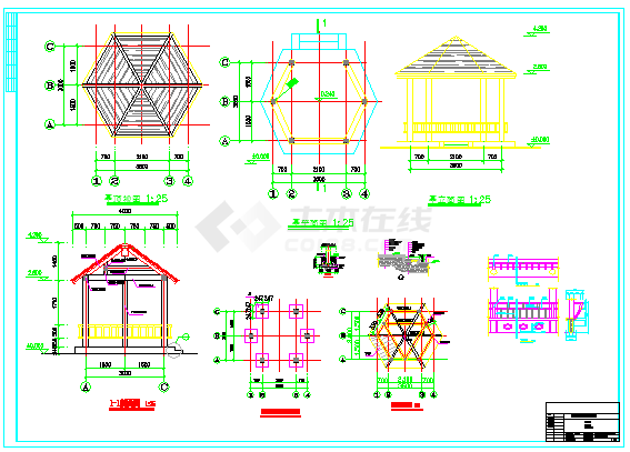  六角亭cad设计施工图-图一