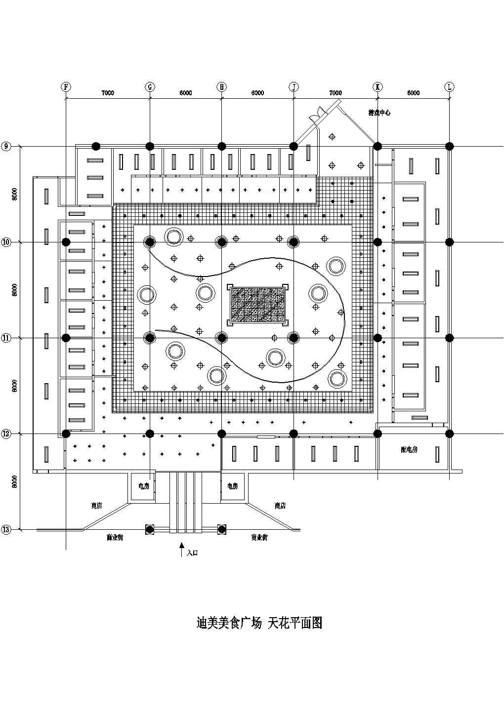 某美食广场天花照明平面CAD图