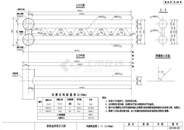 某项王大桥70m+100m+70m钢管拱风撑CAD大样详细构造图-图一