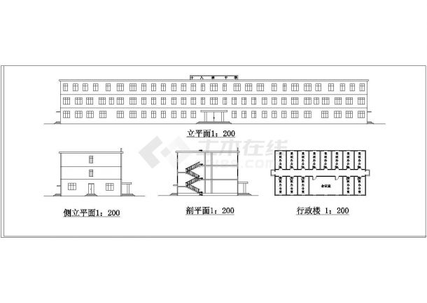 泗阳学校三层教学楼规划设计建筑施工cad图，共二张-图一