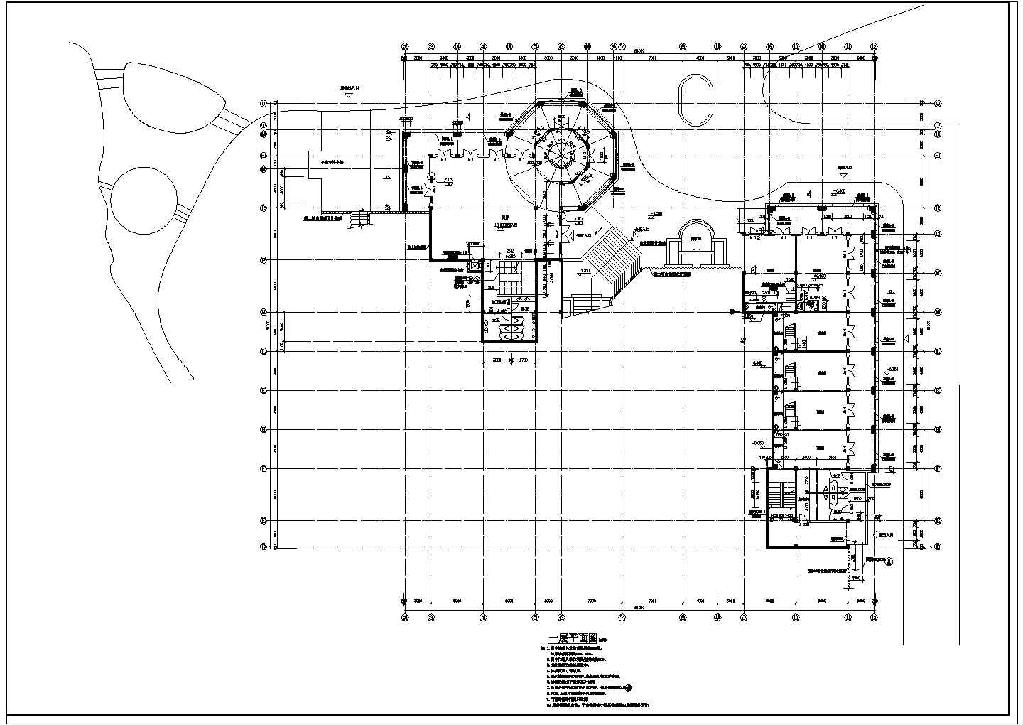 某地大型3层会所建筑施工设计全套图(含平立剖 卫生间平面放大 楼梯剖面图)