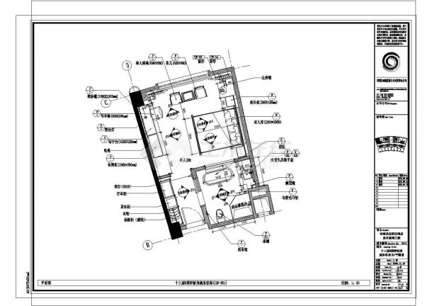 珠海国际十三层酒店B型样板房施工cad图，共十二张-图二