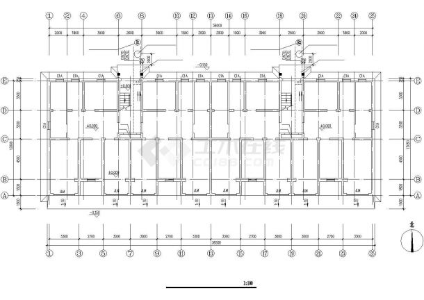 某地长36米 宽12.8米 1储藏+6层住宅楼给排水设计CAD图-图一