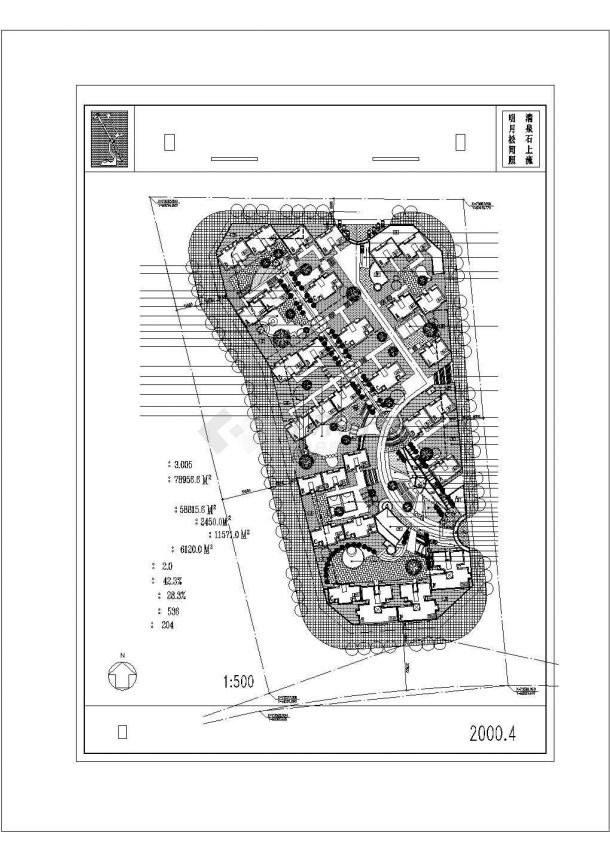 某多层花园小区（用地面积3.005公顷）规划设计cad总平面建筑方案图（含经济技术指标）-图一