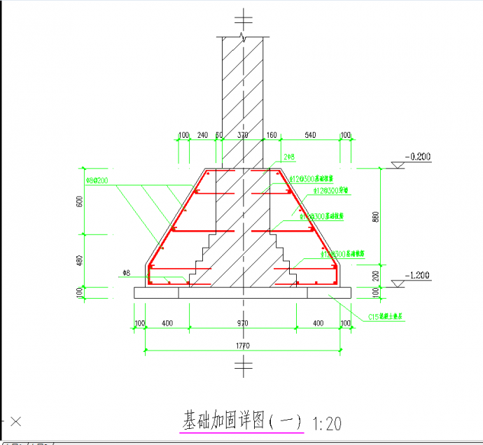 某地某扩大基础植筋加固节点构造详图CAD施工图纸_图1