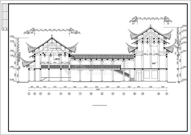 某地区中式戏台、祠堂建筑设计施工CAD图纸-图二