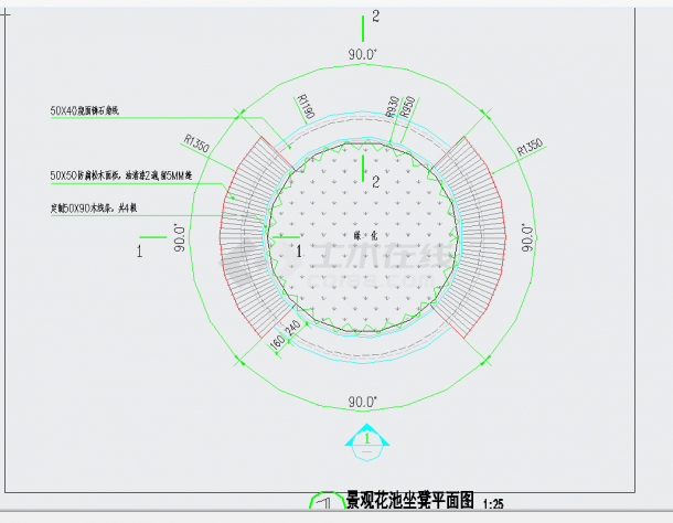 某地弧形景观花池及坐凳节点详图设计CAD施工图纸-图二