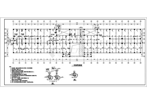 齐齐哈尔农委办公楼（五层框架结构）设计cad全套结构施工图（含设计说明）-图二