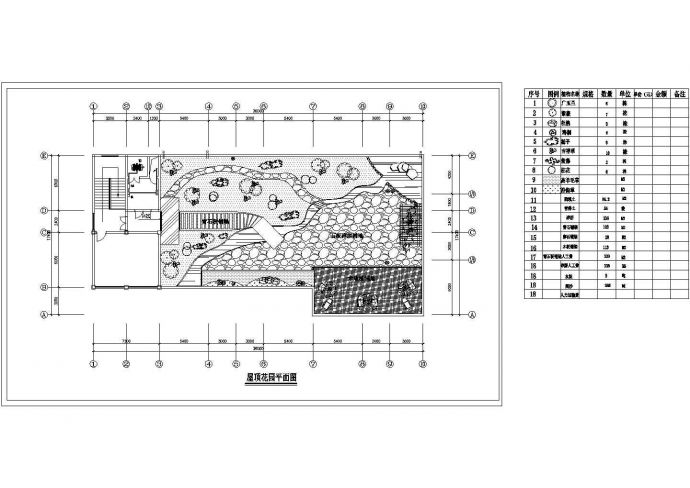 南宁市富春山居小区砖混住宅楼屋顶景观花园平面设计CAD图纸_图1