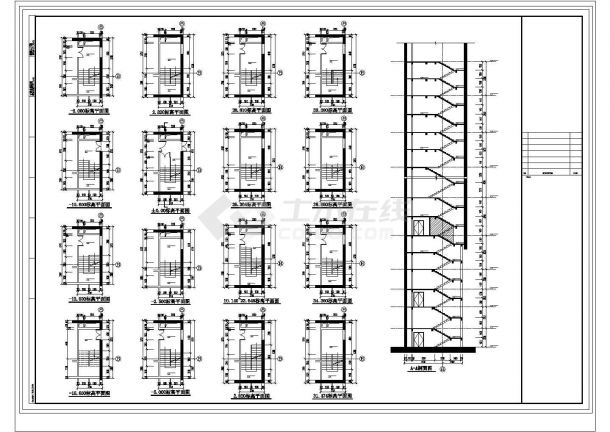 八层商场大楼建筑施工立剖面CAD参考图-图二