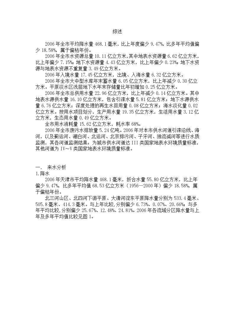 2006年天津市水资源公报