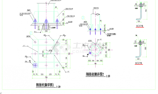 某地钢结构柱脚节点详图CAD图纸-图二