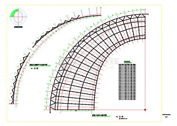 某地钢结构体育场屋盖施工图CAD图纸-图二