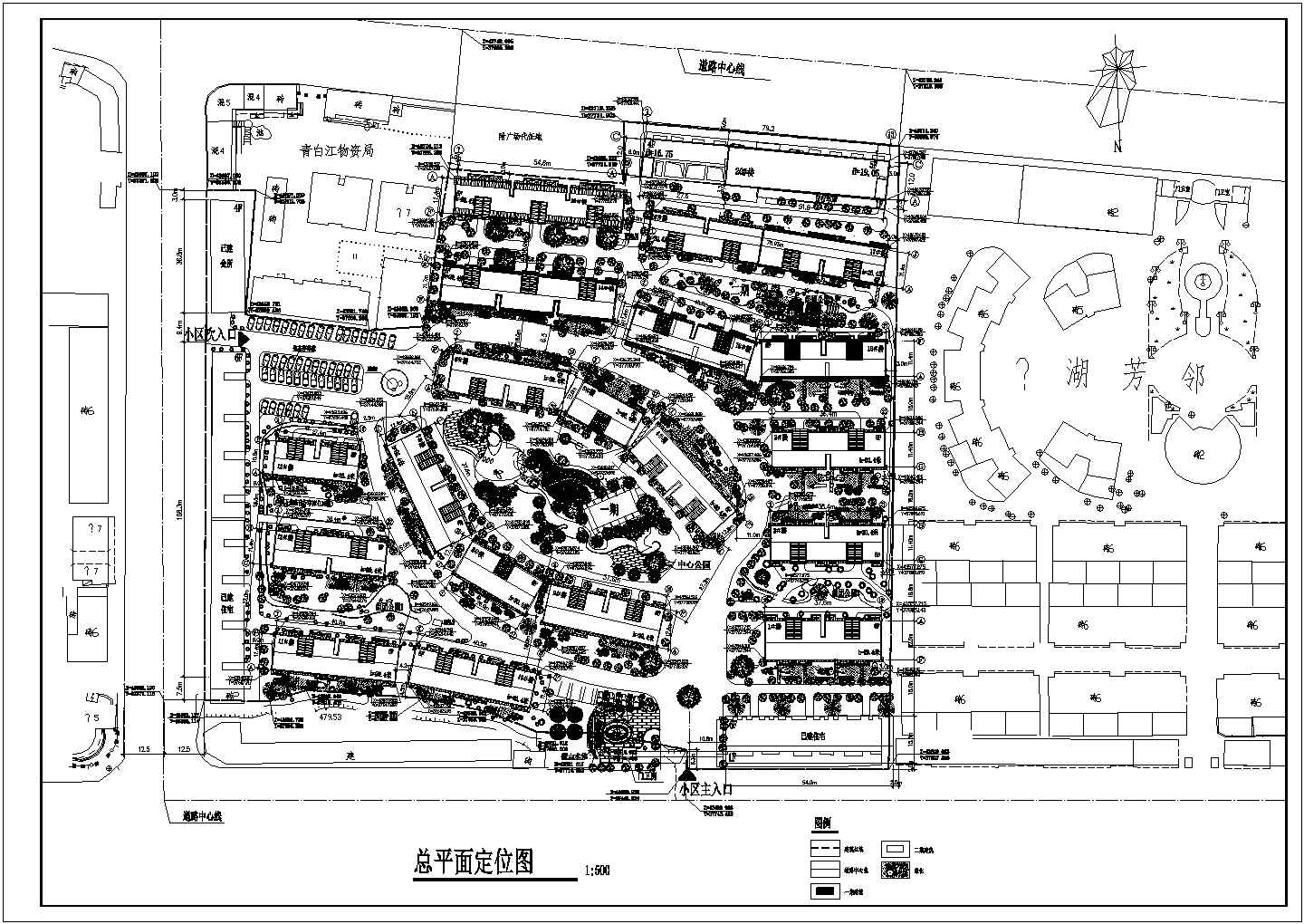 曲靖小区总平面定位设计全套施工cad图