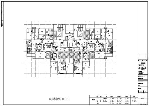 常州金港澜苑小区住宅楼标准层平面设计CAD图纸（89+83/1梯4户对称型）-图一