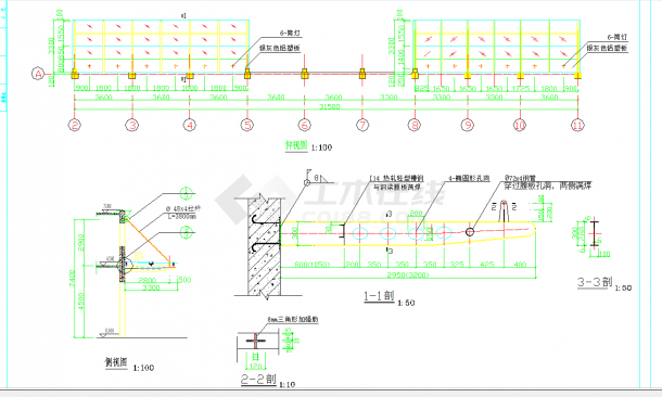 某地某办公楼改造钢结构雨棚施工图CAD图纸-图一