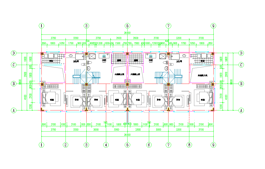 某地上海院子140+130㎡联排别墅户型图设计CAD图纸