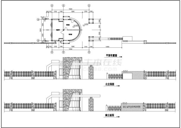 某大门传达室CAD建筑完整构造详细施工图-图一