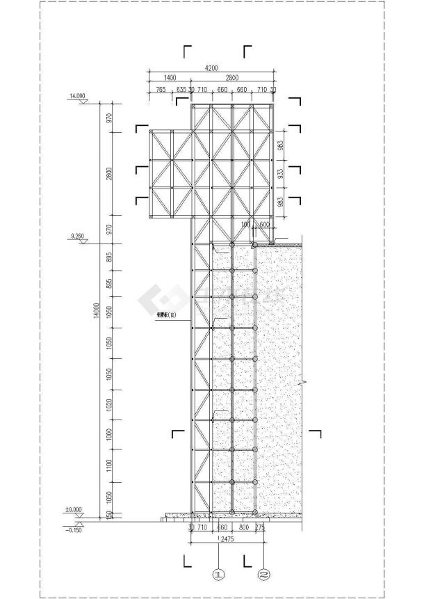 北京市王府井地区某知名连锁餐厅的钢结构广告牌结构设计CAD图纸-图二