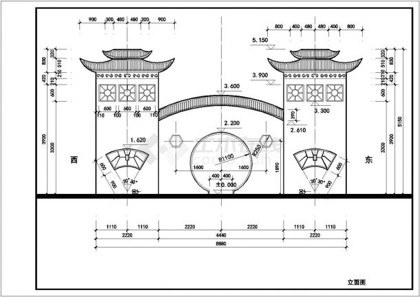某大门建筑CAD构造全套施工图-图二