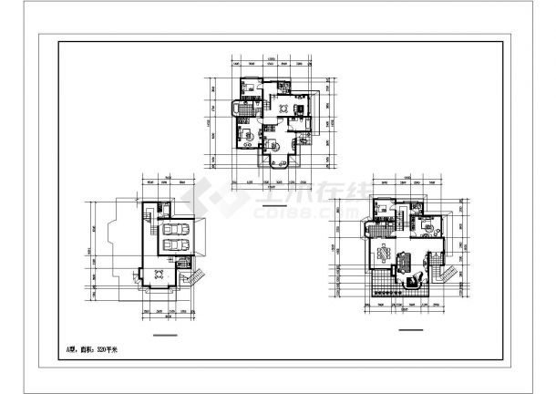 二层九个户型公寓别墅设计cad图(含效果图，共九张)-图一