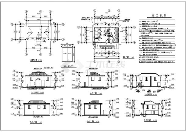 某长8.1米宽5.1米1层45平米小型公厕CAD全套设计建筑施工图-图一