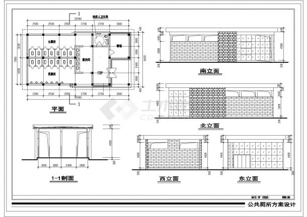 某长15.9米 宽8.6米 1层风景区公厕CAD建筑完整方案设计-图一