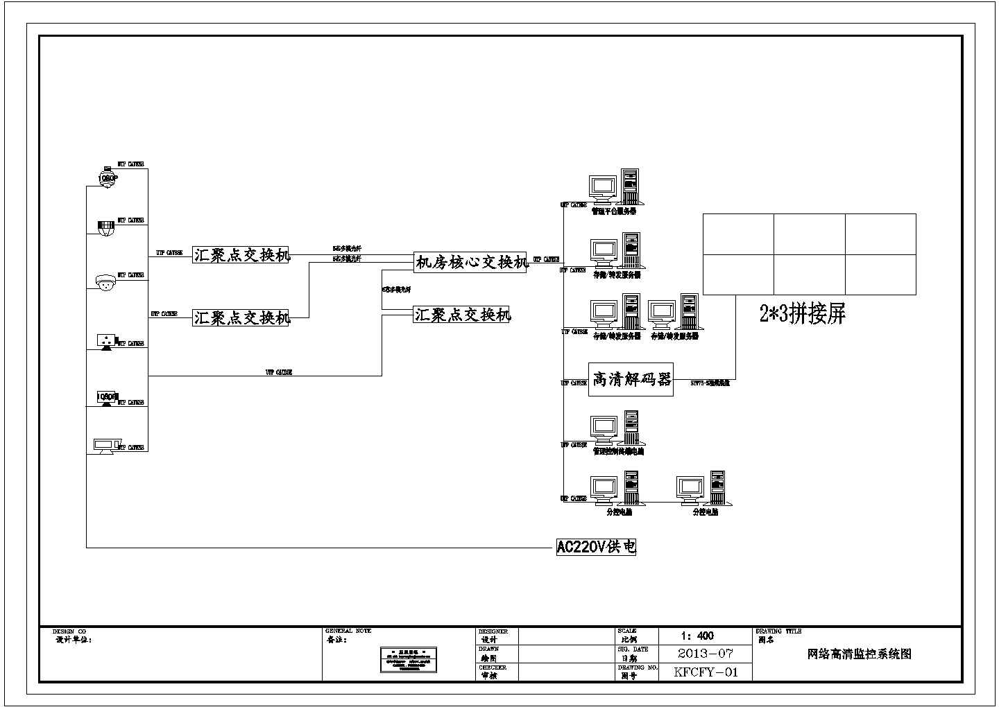 某弱电系统监控施工图纸系统图和机房图CAD详细设计图