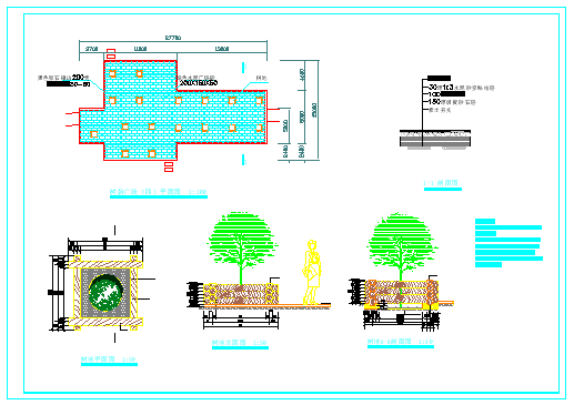 广场平面图、铺装、树池cad设计施工详图