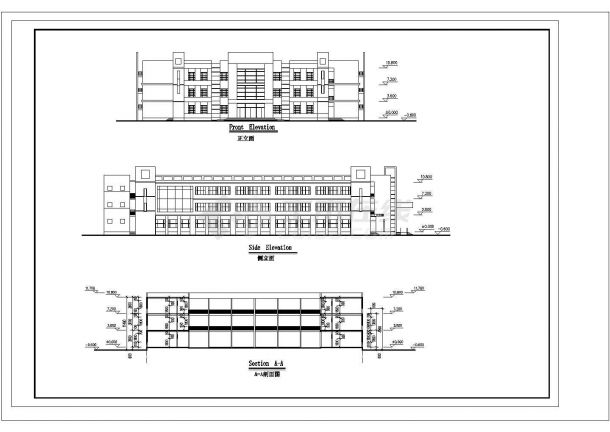 某32个班中学三层教学楼（4785㎡）设计cad建筑方案图（中英文标注）-图一