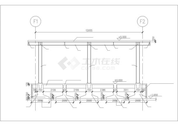 徐州市某大型工业区入口处钢结构门卫室全套结构设计CAD图纸-图一