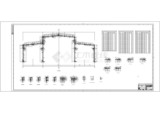 开封市某大型钢材加工厂高低跨厂房全套结构设计CAD图纸-图二