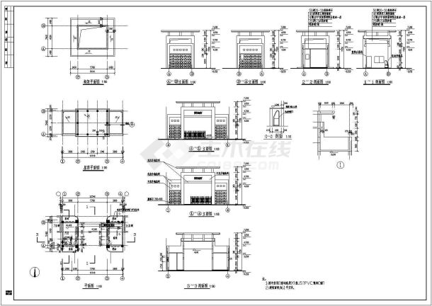 某小区几个大门CAD完整设计大样施工图-图一