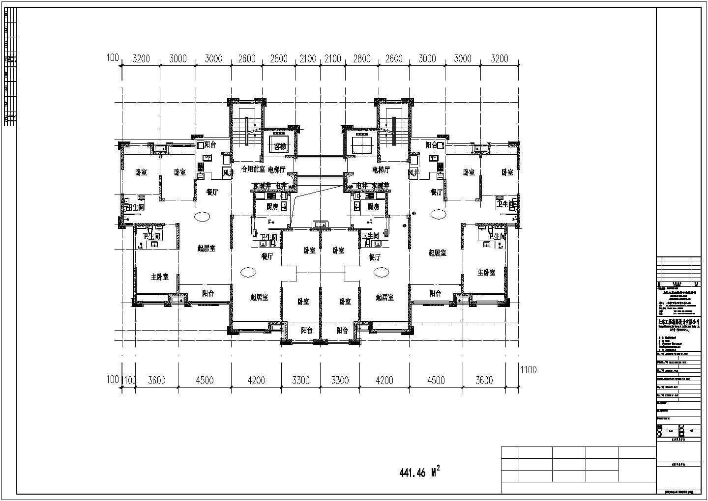 某城市复式结构一梯四户住宅建筑设计施工CAD图纸