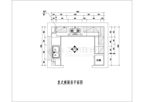 安徽亳州市某住宅户型整体厨房设计cad施工图-图二
