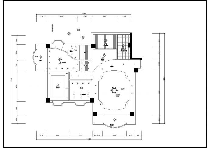 三室两厅室内装修设计cad平立面施工图_图1