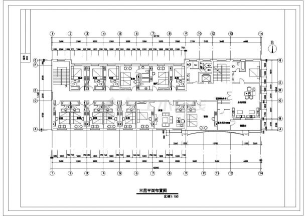 某宾馆CAD详细节点设计完整三四五层平面图-图一