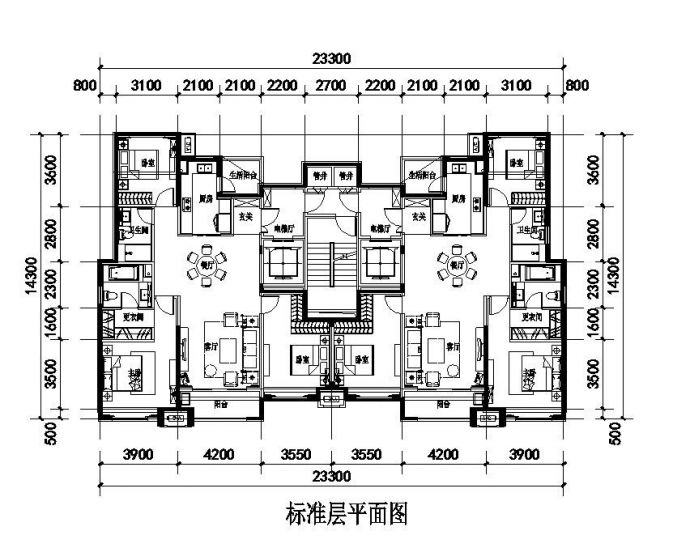 某小区双电梯18层住宅户型设计施工图_图1