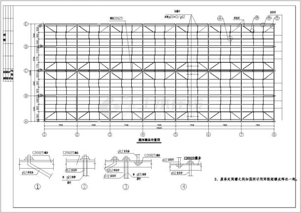 开封市某商业街3层钢框架结构商业大楼全套结构设计CAD图纸-图二