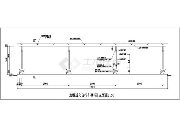 南昌市某高校学生宿舍区的透光自行车棚全套设计CAD图纸-图一