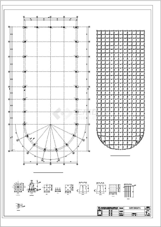 大连市某大学内部游泳馆钢结构网架全套结构设计CAD图纸-图一