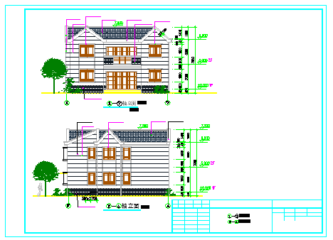 某二层小别墅建施设计cad图纸含效果图_图1