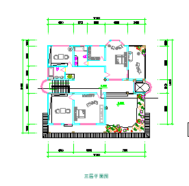 某三层别墅建筑结构cad图纸带效果图