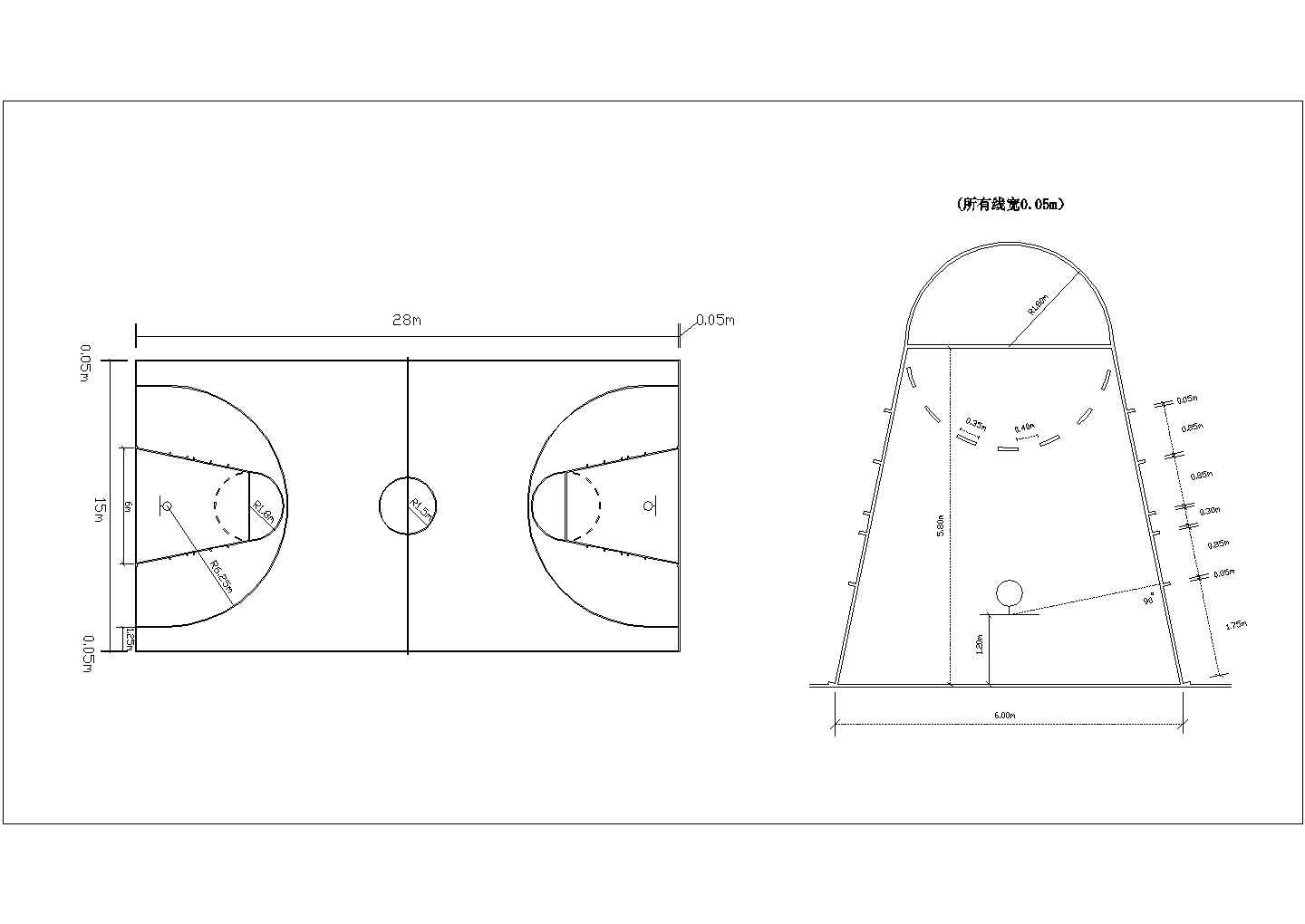 某篮球场CAD大样构造详细设计完整图纸