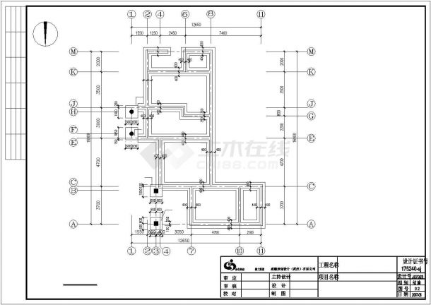 青岛市秀珊花园小区3层砖混结构双拼别墅全套结构设计CAD图纸-图一