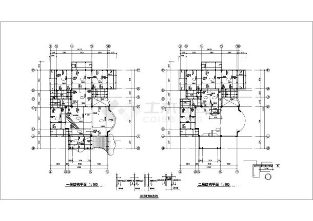 昆明市某休闲度假区3层砖混结构休闲别墅结构设计CAD图纸（含效果图）-图二