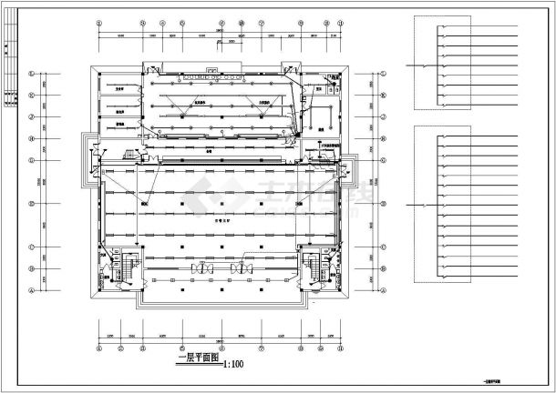 二层食堂大会议室电气施工cad图(含照明设计)-图二