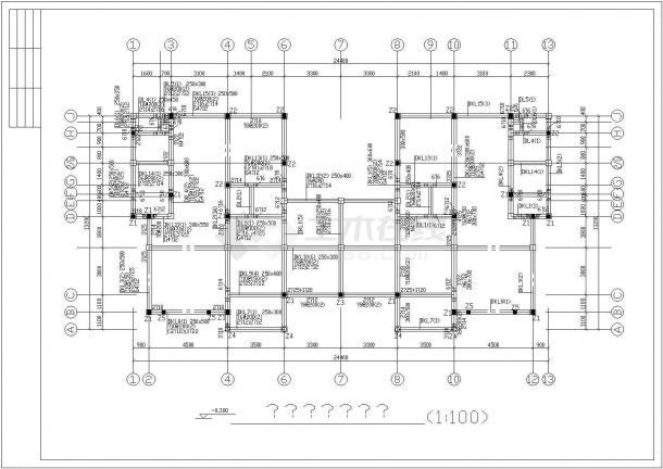 徐州市昌华家园小区3层框混结构连体别墅结构设计CAD图纸-图二