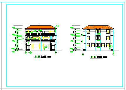 某双拼别墅建筑设计cad图纸带效果图
