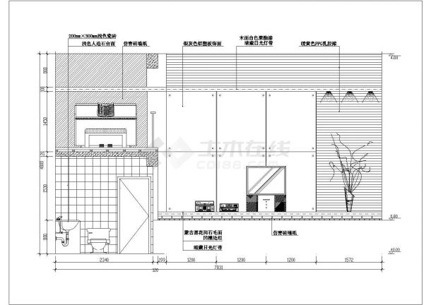 【滁州】某小区样板房客厅全套装修施工设计cad图纸-图二